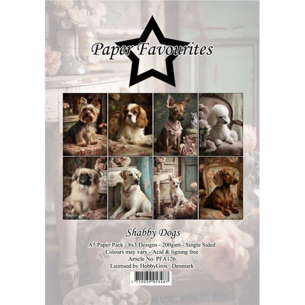 LS BESKRIVELSE Paper Favourites Paper Pack Shabby Dogs PFA126 A5 24ark BESTILLINGSVARE