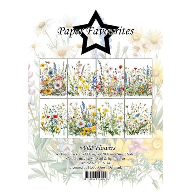 L�S BESKRIVELSE Paper Favourites Paper Pack Wild Flowers PFA144 A5 BESTILLINGSVARE