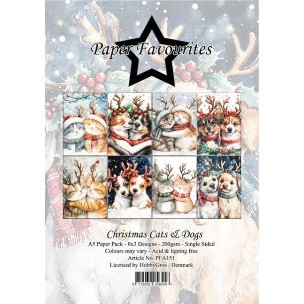 Paper Favourites Paper Pack Christmas Cats &amp; Dogs PFA151 A5