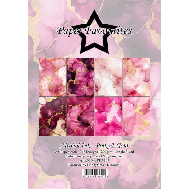 Papirblok Alcohol Ink - Pink &amp; Gold A5 PFA205
