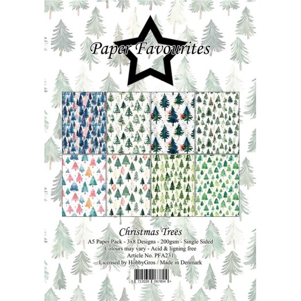 L�S BESKRIVELSE Paper Favourites Paper Pack Christmas Trees PFA231 A5 BESTILLINGSVARE