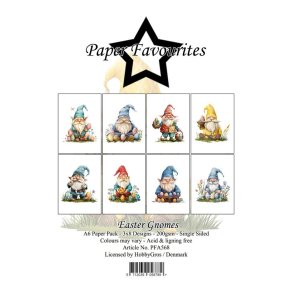 LS BEMRKNINGER Papirblok PFA568 Easter Gnomes A6 Paper Favourites BESTILLINGSVARE