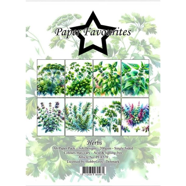 LS BEMRKNINGER Papirblok PFA578 Herbs A6 Paper Favourites BESTILLINGSVARE