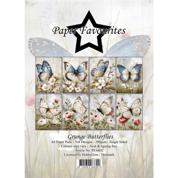 Papirblok PFA602 Grunge Butterflies A6 Paper Favourites