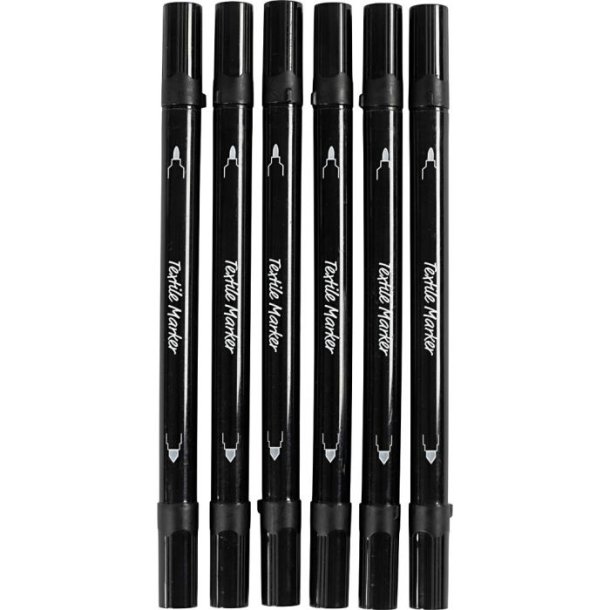 Tekstiltusch 6 stk. streg 2,3+3,6 mm, sort