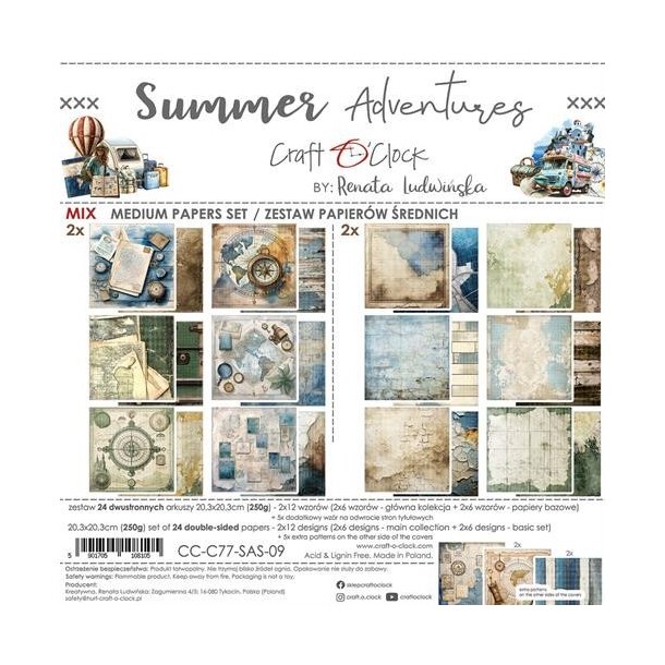 Craft O'Clock Paper Pack "Summer Adventures - 20,3x20,3cm" CC-C77-SAS-09