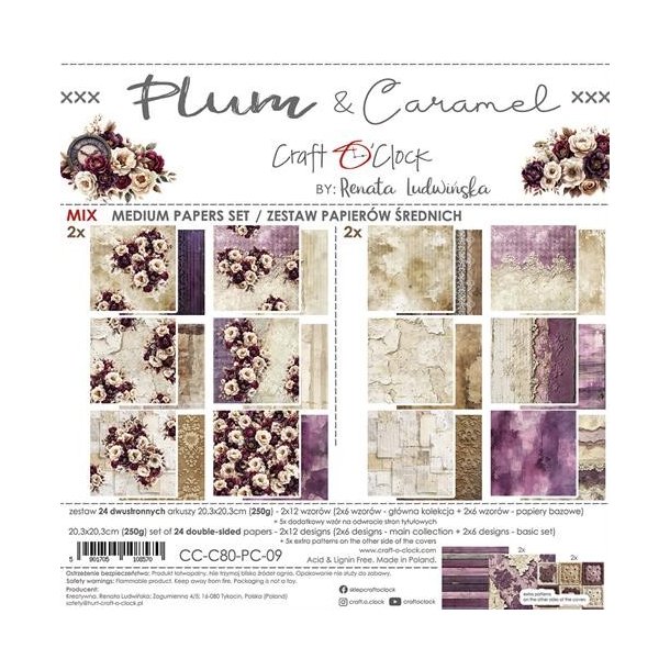 Craft O'Clock Paper Pack "Plum &amp; Caramal - 20,3x20,3cm" CC-C80-PC-09