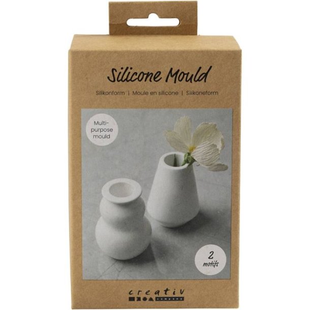 Silikoneform 2 stk./ 1 pk., Vase og lysestage, H: 7,5 cm, diam. 5,5 cm, mat transparent