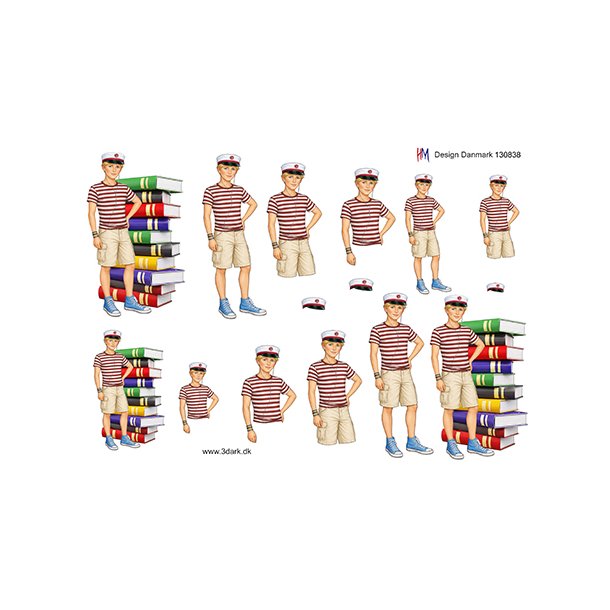 3D ark Student dreng med b�ger, r�d b�nd HM design M48