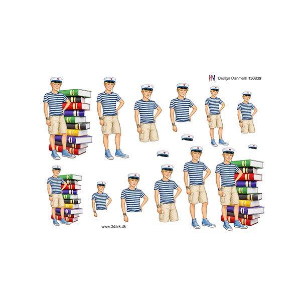 3D ark Student dreng med b�ger, bl� b�nd HM design M48