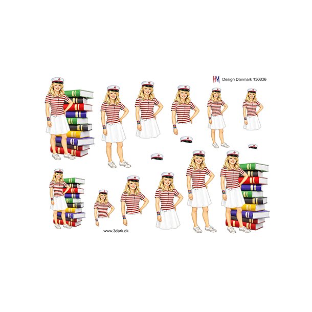 3D ark Student pige med b�ger, r�d b�nd HM design M48