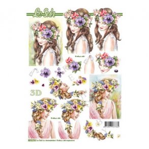 3D ark dame med blomsterkrans M21