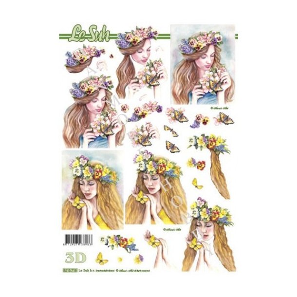 3D ark dame med blomster M21