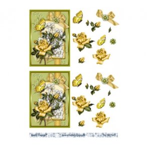 3D ark gul blomst med sommerfugl M29