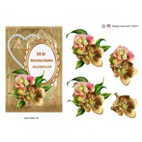 3D ark Guldbryllup, tekst og blomster A5 M46