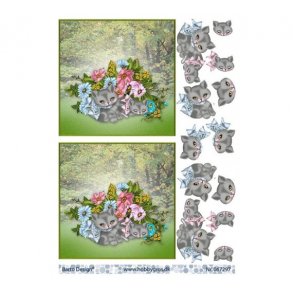 3D ark Katte med blomster M1
