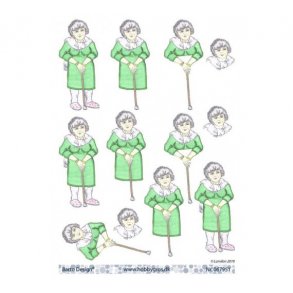 3D ark ldre dame med stok M15