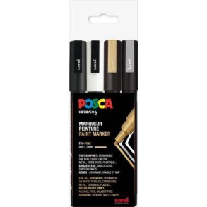 Posca st PC3m 4stk guld, slv, sort og hvid