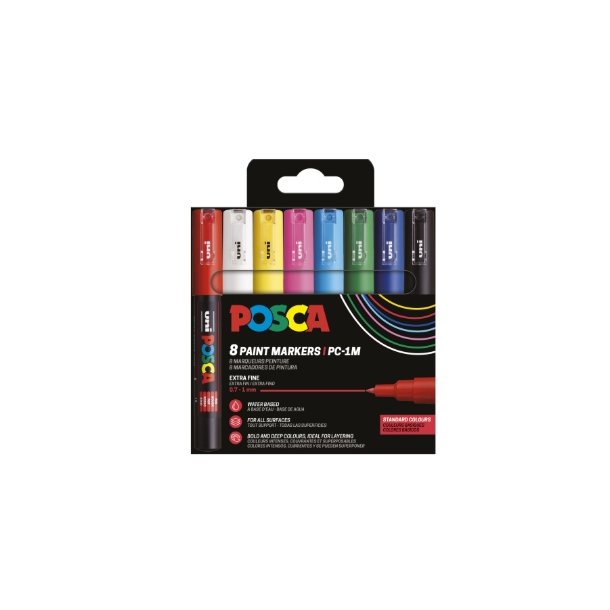 Posca tuscher 8stk standard extra fine 0,7 - 1mm