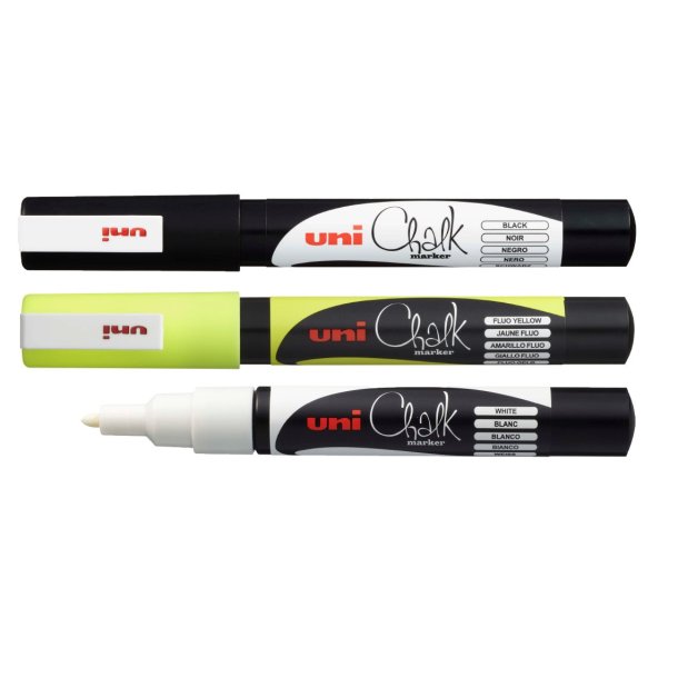 Uni Chalk marker Fluo Yellow 3MS stregbredde 0,9-1,3mm