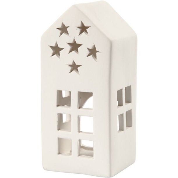 Fyrfadsholder af terrakotta med udstansede stjerner H16cm