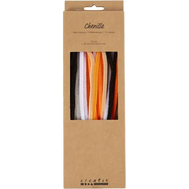 Chenille Halloweenfarver 25 Stk. 6 mm. L: 30 cm
