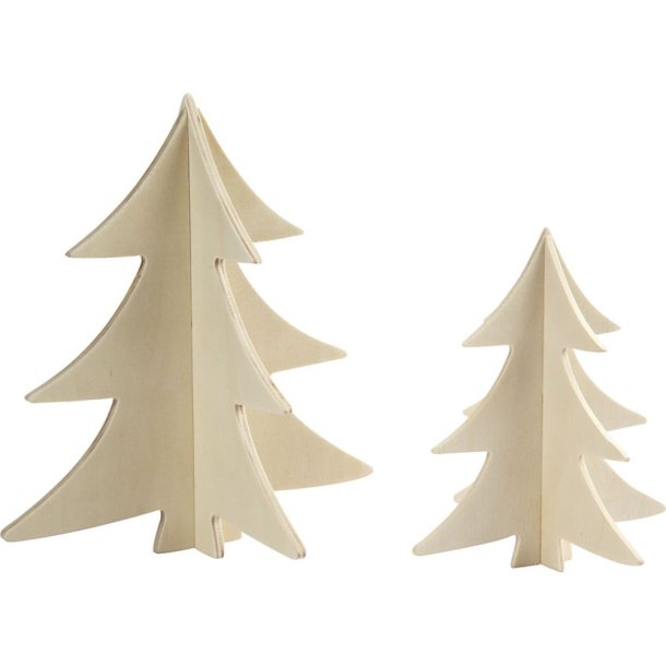 3D juletrer i lyst tr 2stk H: 13+18cm