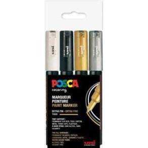 Posca st PC5m 4stk Guld, Slv, Sort og hvid