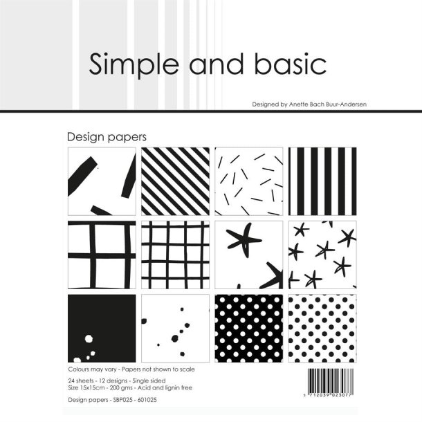 LS BESKRIVELSE Simple and Basic Design papir Jet Black 15x15cm SBP025 BESTILLINGSVARE