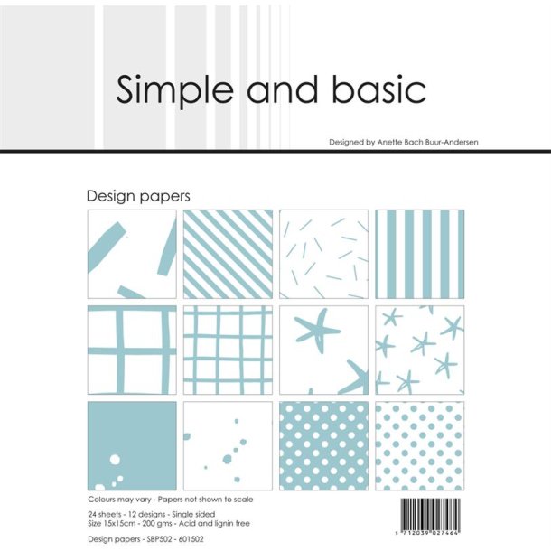 LS BESKRIVELSE Simple and Basic Design papir Mint 15x15cm SBP502 BESTILLINGSVARE