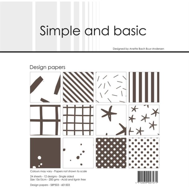 LS BESKRIVELSE Simple and Basic Design papir Warm Grey 15x15cm SBP503 BESTILLINGSVARE