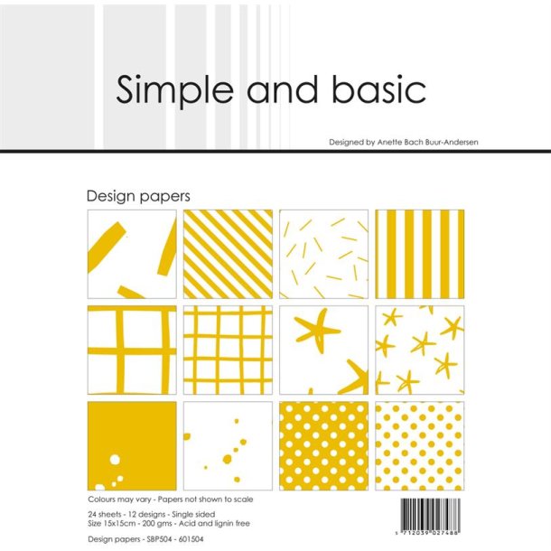 LS BESKRIVELSE Simple and Basic Design papir Mustard 15x15cm SBP504 BESTILLINGSVARE