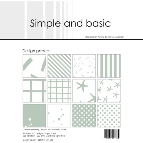 LS BESKRIVELSE Simple and Basic Design papir Sage 15x15cm SBP505 BESTILLINGSVARE