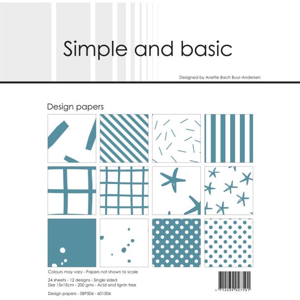 LS BESKRIVELSE Simple and Basic Design papir Aqua 15x15cm SBP506 BESTILLINGSVARE