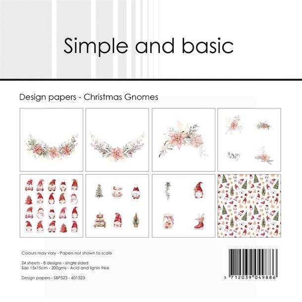 LS BESKRIVELSE Simple and Basic Design papir Christmas Gnomes SBP523 15x15cm BESTILLINGSVARE.