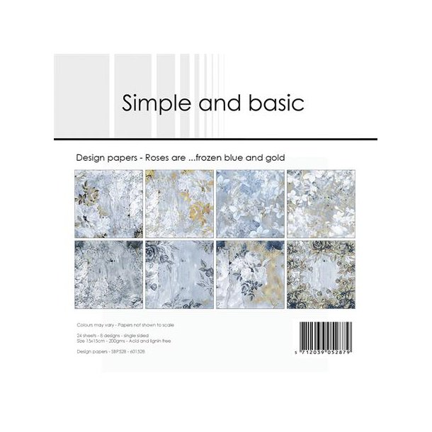 Papirblok Simple and Basic Roses are frozen blue and gold SBP525 15x15cm