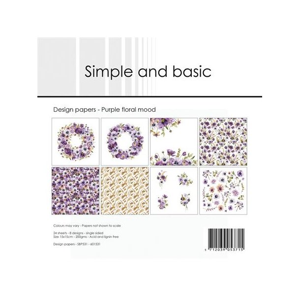 Papirblok SBP531 Purple floral mood 15x15cm simple and basic 