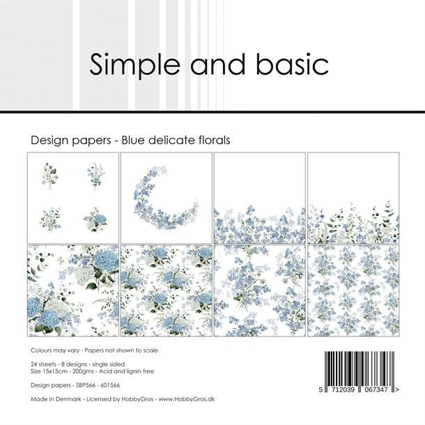 Papirblok SBP566 Blue delicate florals 15x15cm simple and Basic 