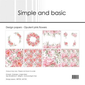 L�S BESKRIVELSE Papirblok SBP732 Opulent Pink Flowers 30,5x30,5cm simple and basic BESTILLINGSVARE