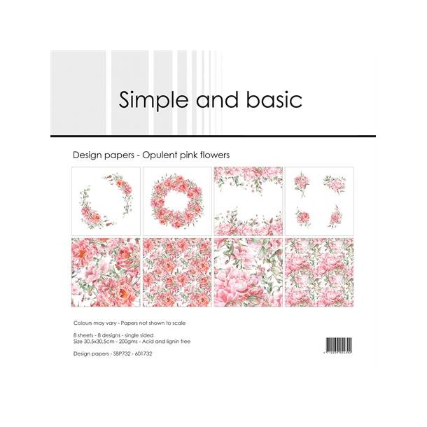 Papirblok SBP732 Opulent Pink Flowers 30,5x30,5cm simple and basic