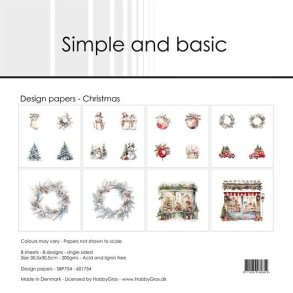 L�S BESKRIVELSE Papirblok Christmas 30,5x30,5cm SBP754 Simple and basic BESTILLINGSVARE