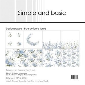 L�S BEM�RKNINGER Papirblok Simple and Basic Blue delicate florals SBP766 30,5x30,5cm BESTILLINGSVARE