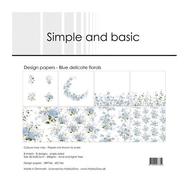 L�S BEM�RKNINGER Papirblok Simple and Basic Blue delicate florals SBP766 30,5x30,5cm BESTILLINGSVARE