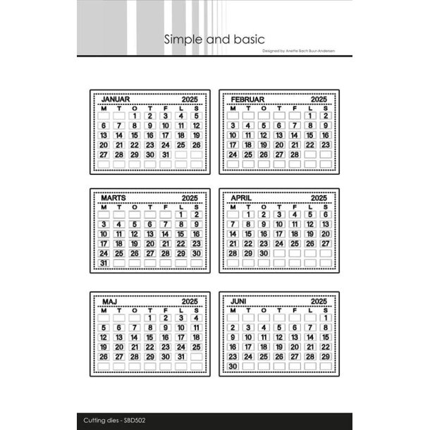 LS BEMRKNING: Die Calender Tabs 2025 - Jan-Jun DANSK" SBD502 BESTILLINGSVARE