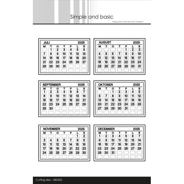 LS BEMRKNING Die Calender Tabs 2025 - Jul-Dec DANSK" SBD503 BESTILLINGSVARE