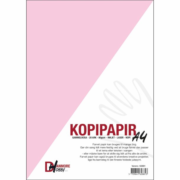 Kulrt papir A4 80gram Gl. Rosa 20stk 