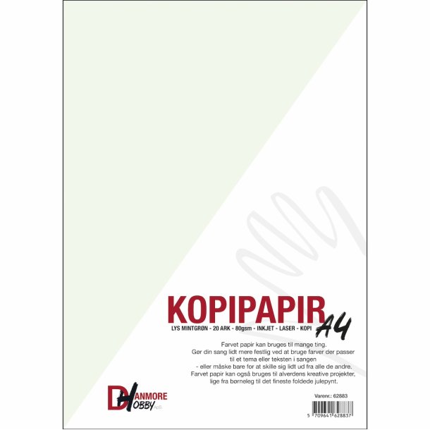 Kulrt papir A4 80gram lys mint grn 20 ark