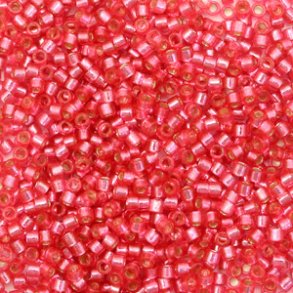 Miyuki glas perler 11/0 Duracoat Silverlined Dyed Hibiscus Pink 10gram ca. 2mm