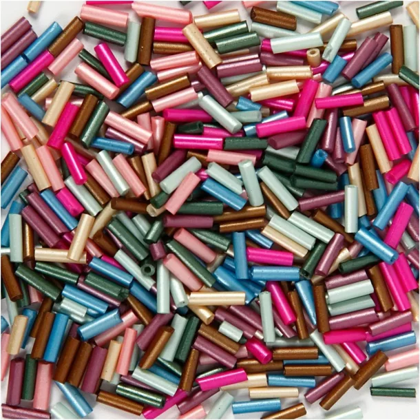  Aflange glasperler, L: 6 mm, diam. 1,5-2 mm, hulstr. 1 mm, metallicfarver, 130 g