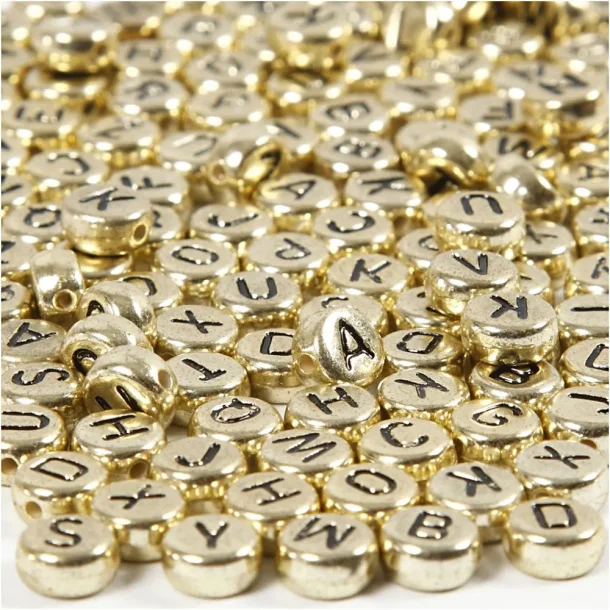 Bogstavperler, diam. 7 mm, hulstr. 1,2 mm, guld, 21 g